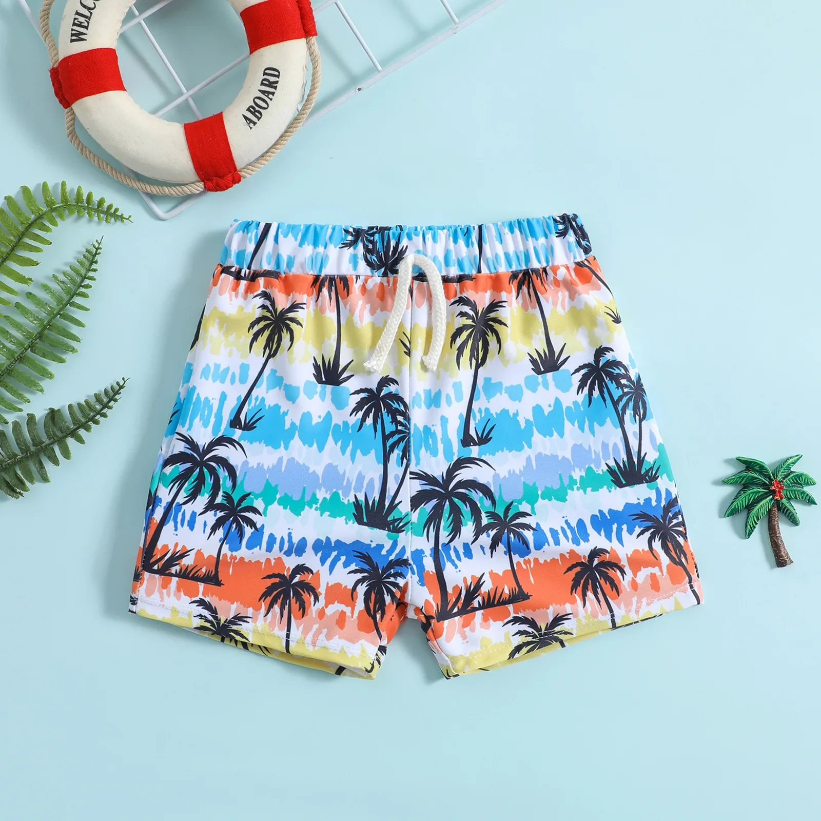 

2024 Summer Kids Swim Trunks Boys Swimwear Cartoon Print Lace-up Swim Trunks 6M-4Y