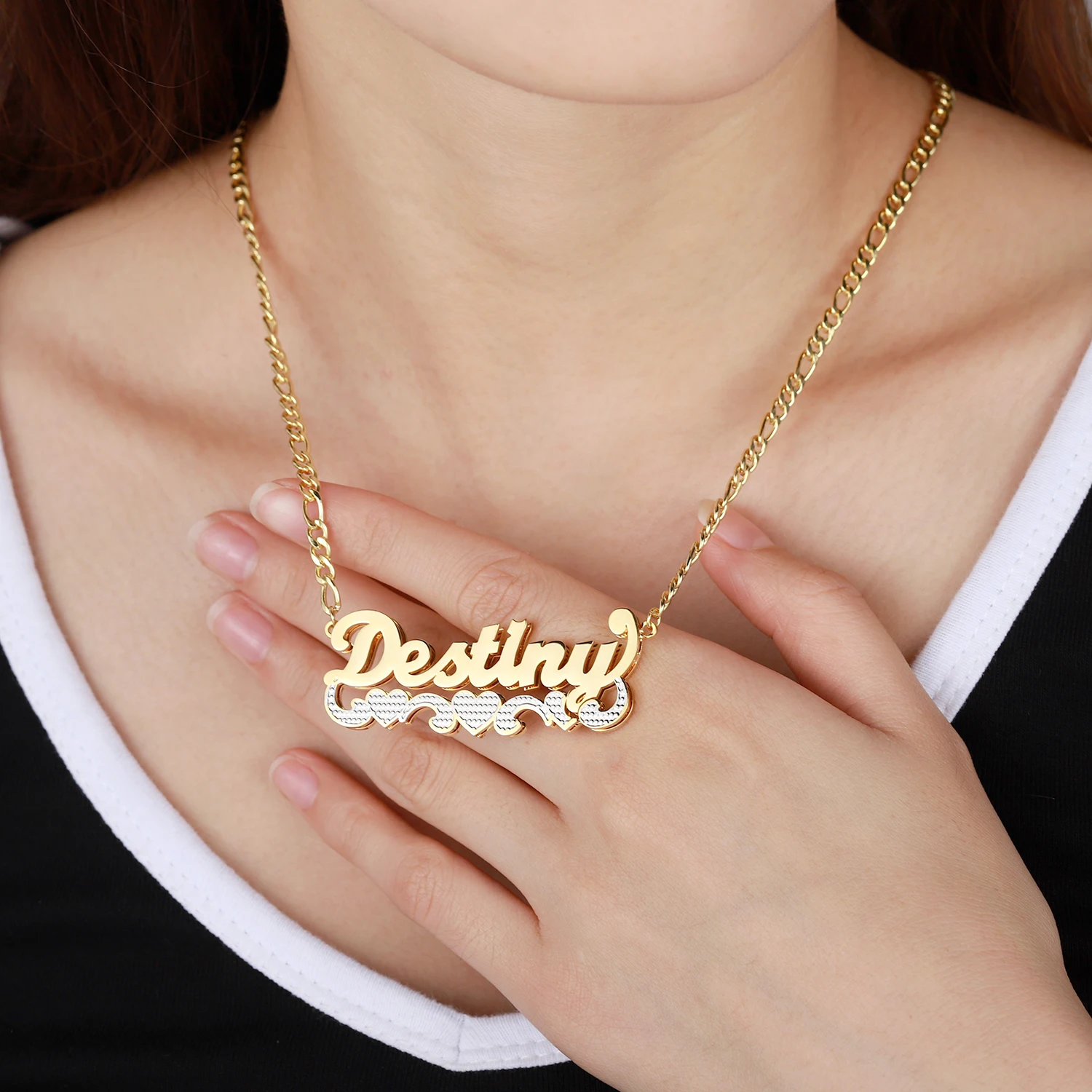 Custom Necklace Name Double Layered Two Tone Personalized 14K Gold Stainless Steel Pendant Nameplate For Women Bridesmaid Gifts