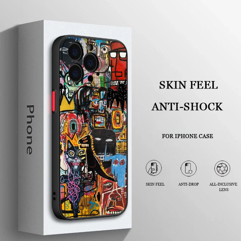 thumbnail image 1 of B-Basquiats Art For iPhone 15 Ultra 14 13 12 11 Mini XS XR X 8 7 Pro Max Plus Frosted Translucent Phone Case, 1 of 5