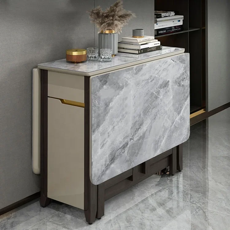 

Складной обеденный стол, Мраморная и деревянная складная мебель для столовой, экономия места