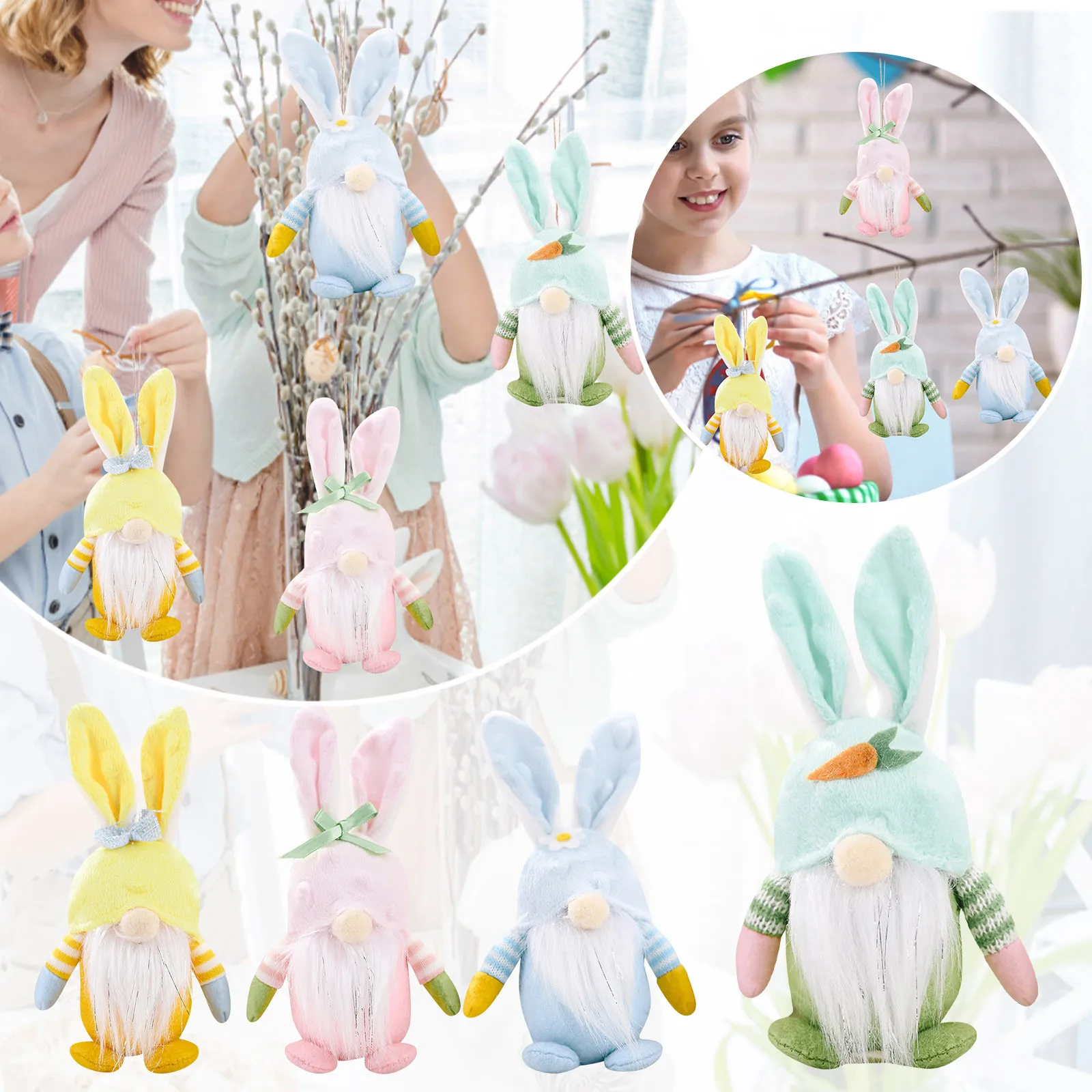 

4PCS Easter Bunny Rabbit Faceless Dwarf Gnomes Plush Elf Doll Decoration Desktop Ornament 2024 Baubles Holiday Gift For Kids