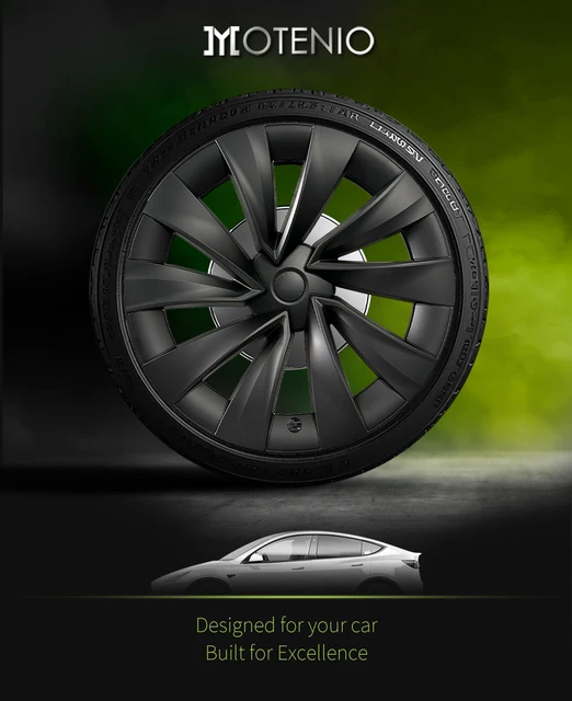 Matte Black 19" Wheel Covers For Tesla Model Y (2021-2024) - 14-Spoke Gemini Design, ABS Plastic, Set Of 4, Rim Protectors