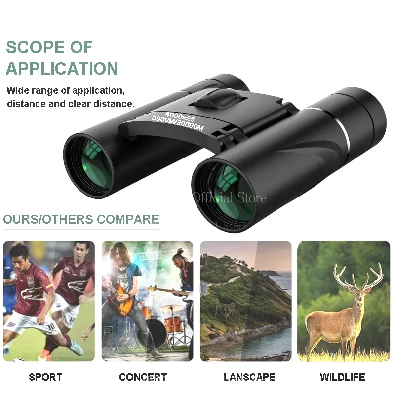 4000X25 Zoom Telescope Professional BAK4 HD Powerful Binoculars Long Range Portable Outdoor Folding FMC Binocular Camping Travel 4
