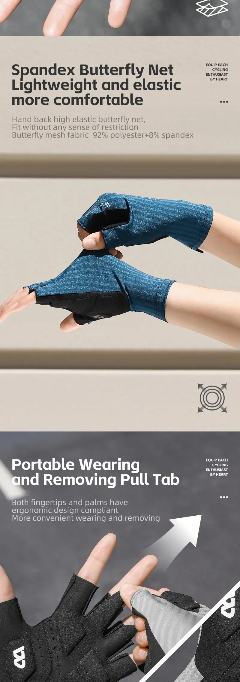 Description Picture 5 of itemWEST BIKING Summer Half Finger Cycling Gloves Ultralight Breathable Road Bike Racing Gloves Anti-Slip SBR Pad Cooling Sport Gear