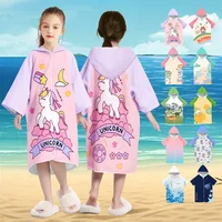 Cardigan button down children's quick drying bathrobe for male and female students, swimming absorbent towel, cape, beach hooded 2