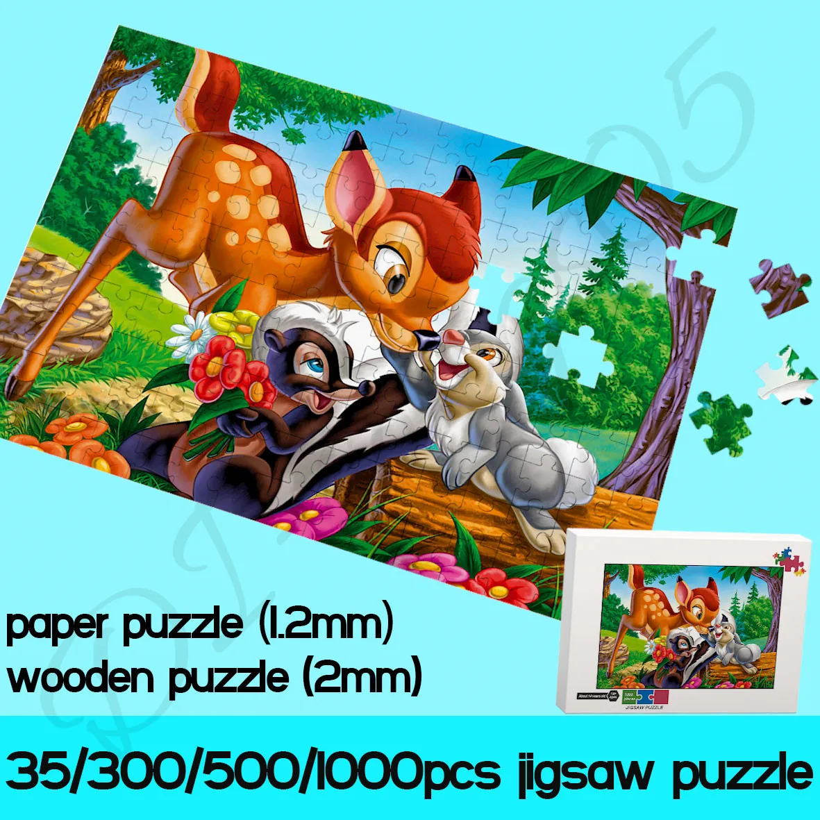 

Bambi Jigsaw Puzzles Disney Animation 35/300/500/1000 Piece Paper and Wooden Puzzles Cartoon Decompress Handmade Toys for Kids