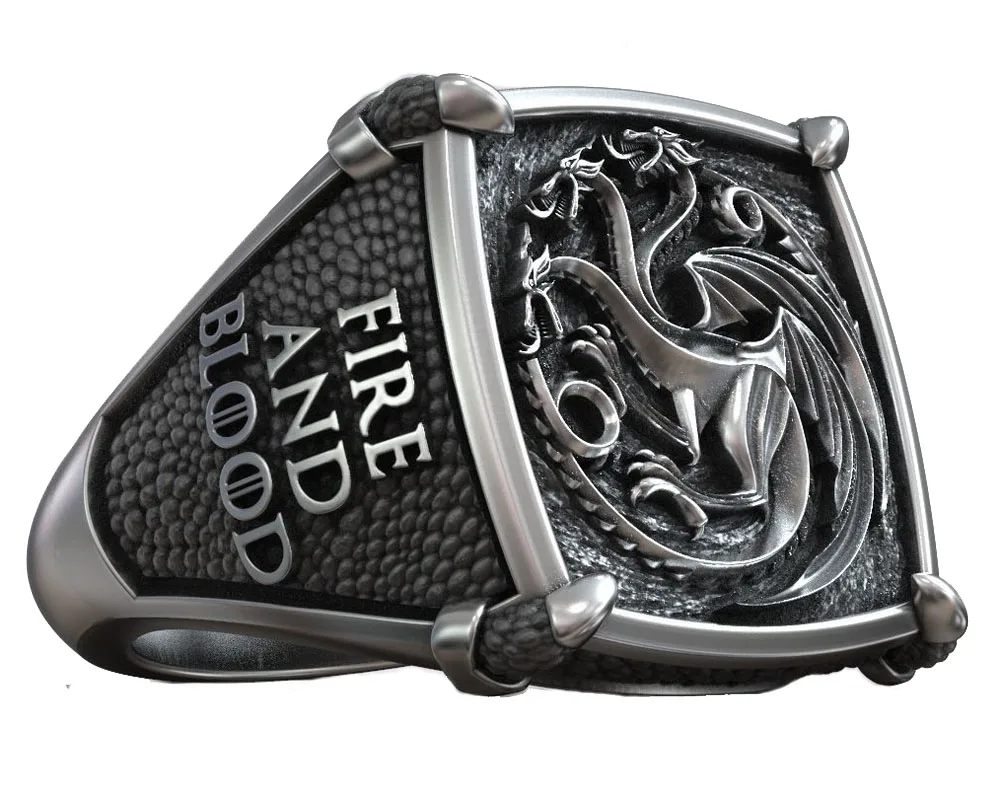 

15-20g Big Fire And Blood Dragon Signet Art Relief Rings 925 Solid Sterling Silver Ring Many Sizes 6-13
