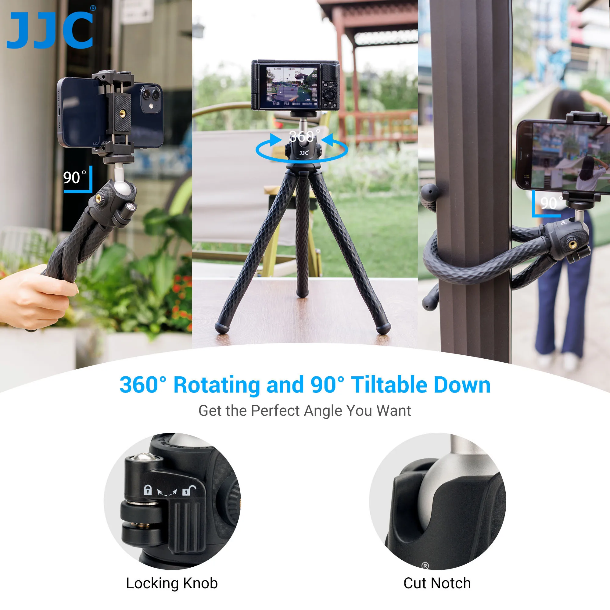 JJC Flexible Stable Octopus Tripod Stand with Extra 1 4inch Thread Cold Shoe Mount for Mobile