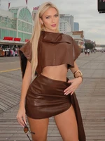 Tamara Turn-Down Collar Peach Hip Mini Skirt Set 2