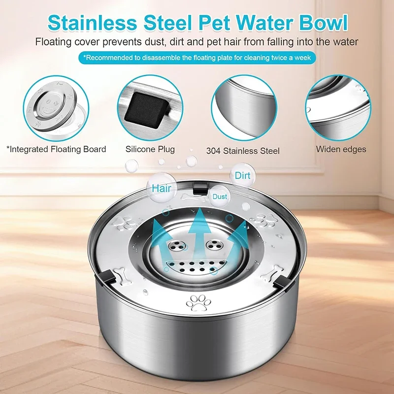 Big Capacity Stainless Steel Dog Floating Bowl, No Spill Anti-Splash Dog Water Dispenser, Non-Slip Dog Cat Pet Water Feeder Bowl 4