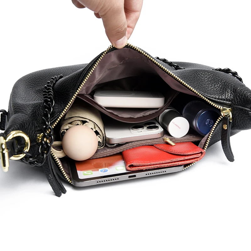 2026 Borsa tote da donna di lusso di marca genuina Designer Borsa a tracolla a tracolla in morbida pelle retrò Catena di moda Tinta unita Sac A Main - immagine 6
