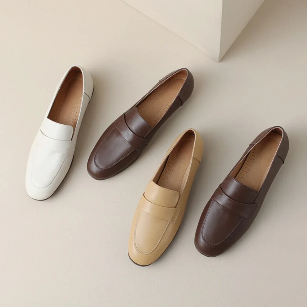 

European and American style autumn new Lefu casual shoes, small leather shoes, low heels, genuine leather single shoes for women