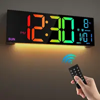 16.2'' Large Digital Wall Clock with Remote Control Big LED/Dual Alarm/8 RGB 1