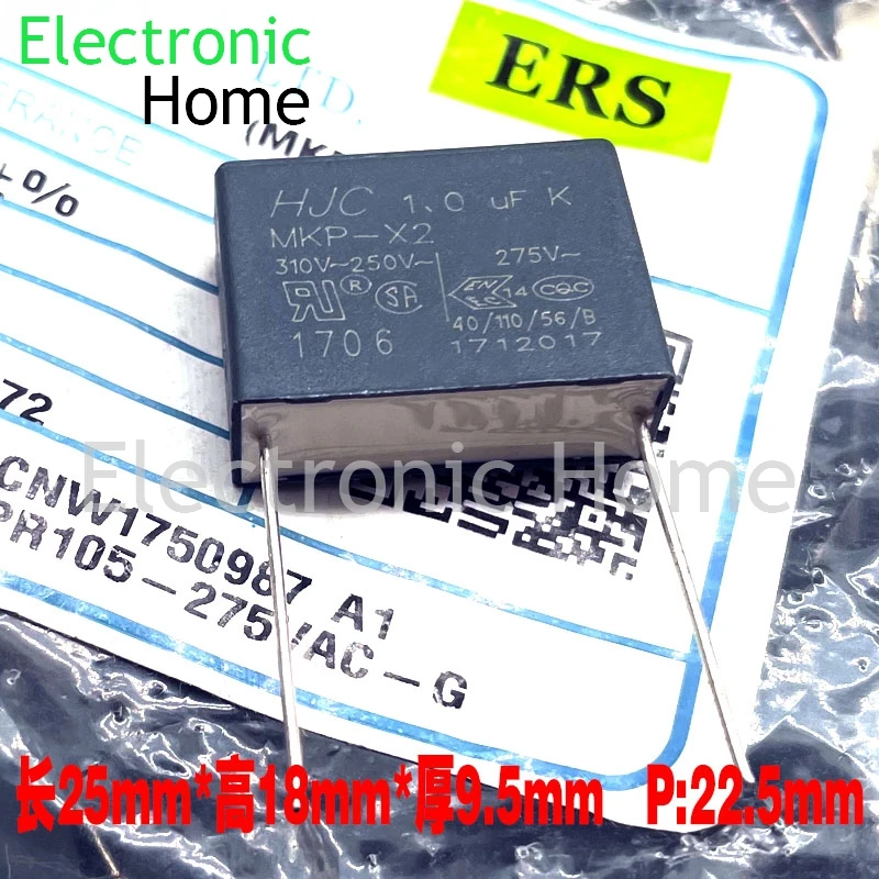 20PCS/LOT HJC MKP 105 1.0uf 1uf 275v 310v X2 safety film capacitor 25x18x9.5mm P22MM