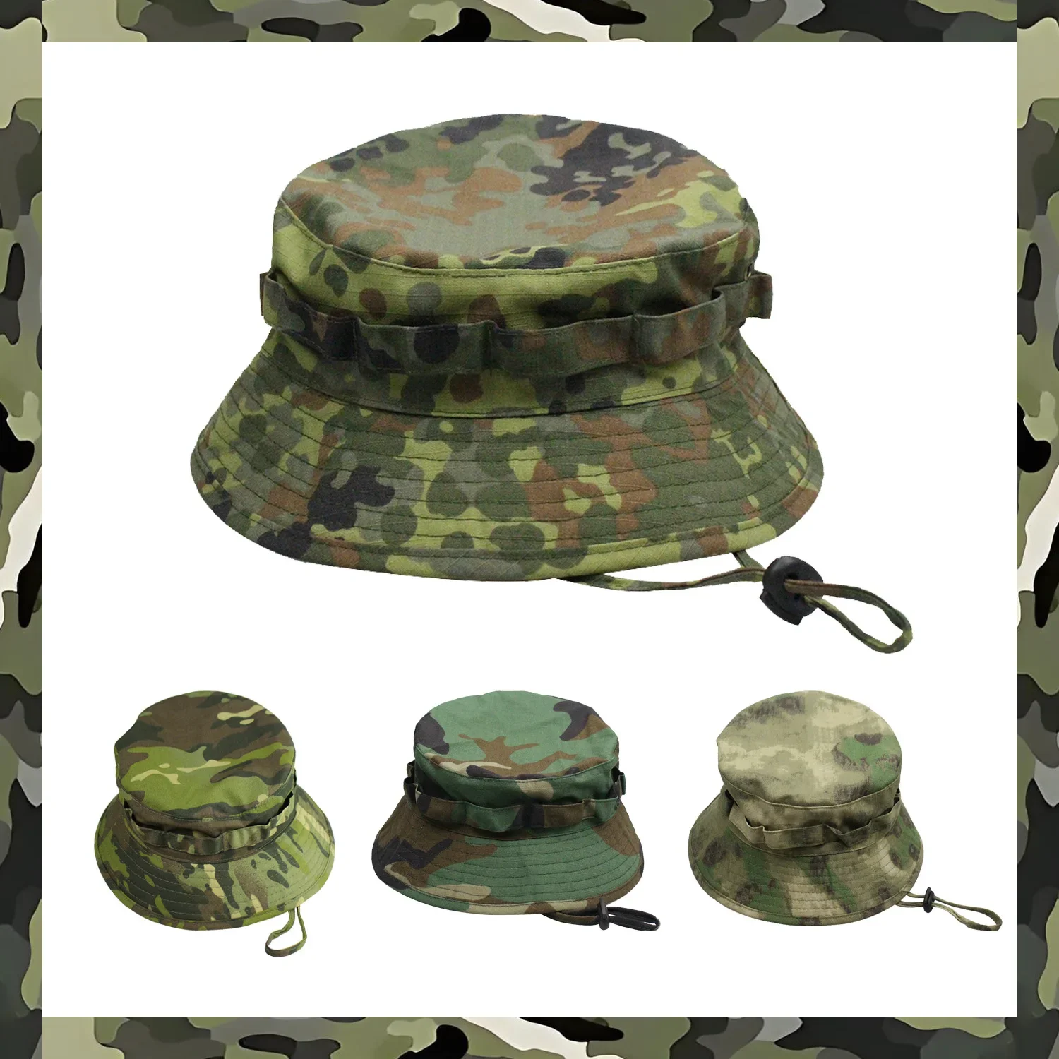 Casquette de pêche camouflage à bord rond - Protection solaire tactique unisexe