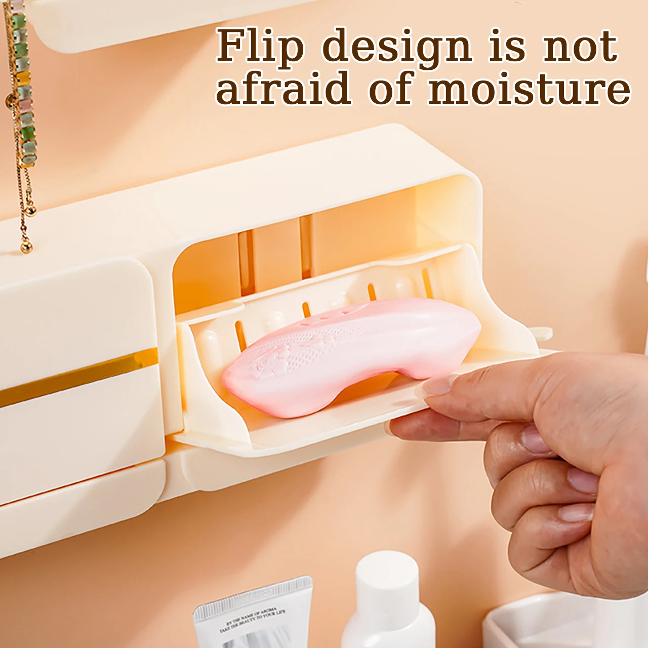 Suction Cup Soap Holder With Flip Lid Wall Mounted Soap Dish Cotton Swab Storage Box Bathroom Organiser Accessories
