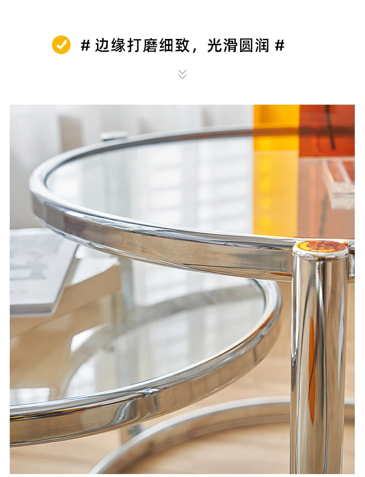 Nordic Small-sized Tea Table Rotating Glass Transparent Circular Creative Stainless Steel Living Room Household Tea Table Столик