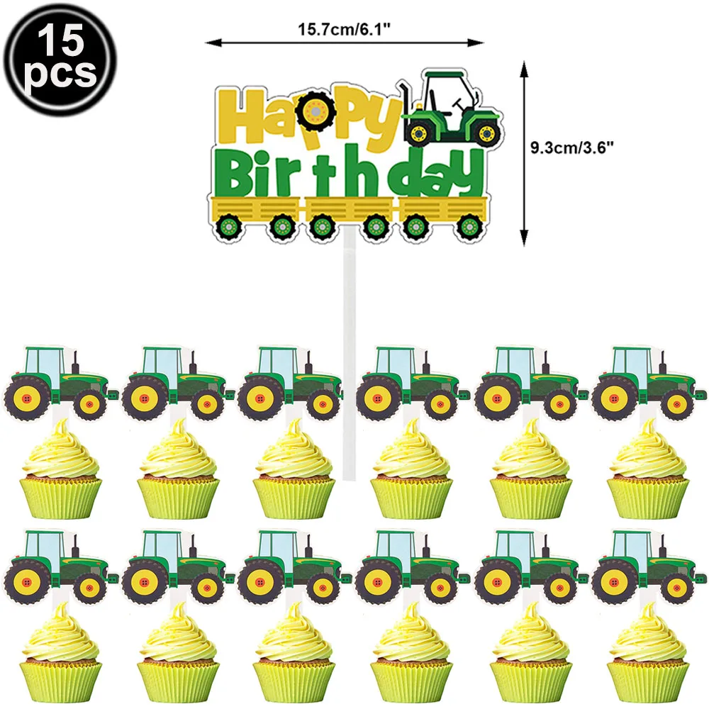 Farm Tractor Birthday Party Supplies Set: Green Tractor Plates, Cups & Napkins