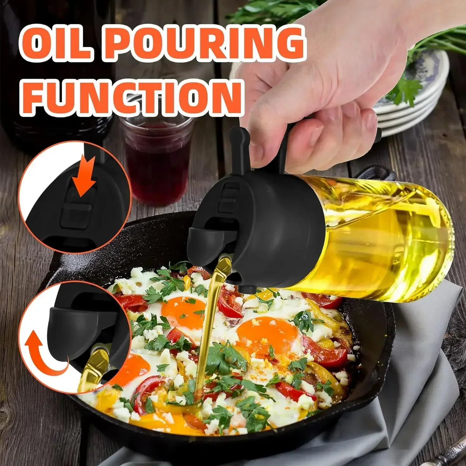 Description Picture 6 of itemGlass Oil Bottle 2in1 Oil Spray Oil Polisher Kitchen Cooking Oils Dispenser Seasoning Container Cruet for Camping BBQ Baking