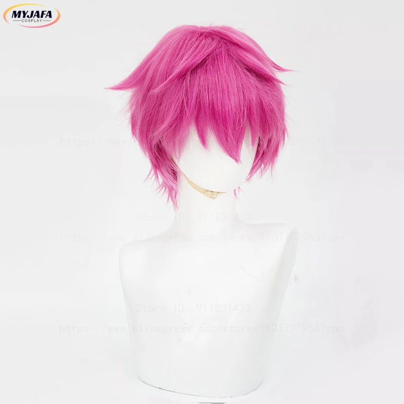 Hochwertige Saiki Kusuo Cosplay Perücke Rose Rosa Kurze Hitzebeständige Kunsthaar Party Anime Rollenspiel Perücken + Perückenkappe – Detail 3