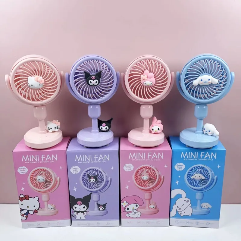 

Sanrio Hello Kitty Kuromi My Melody Kawaii Mini Cartoon Desktop Small Adjustable Angle Small Base Fan Three-speed Handheld Fan
