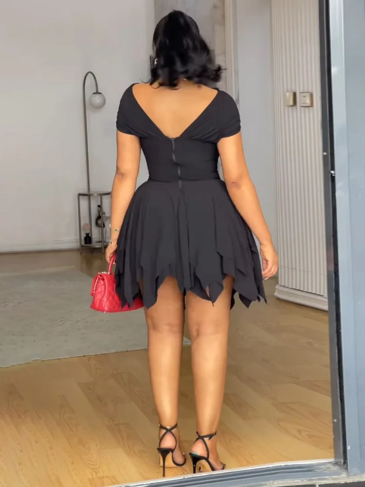 Wmstar Plus Size Dresses for Women 20205 Wholesale Strapless Casual High Street Sexy Ruffled Hollow Out Sweet Dress Dropshopping