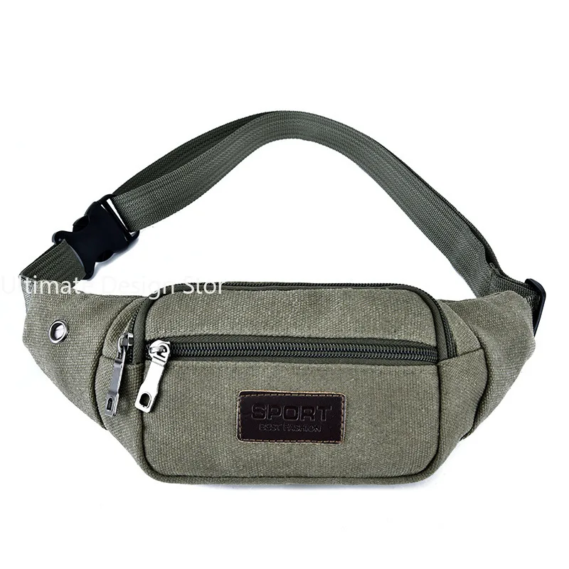 Canvas Waist Bag Men's Multi-compartment Sports Chest Bag Small Cloth Mobile Phone Fitness Multi-functional Wallet