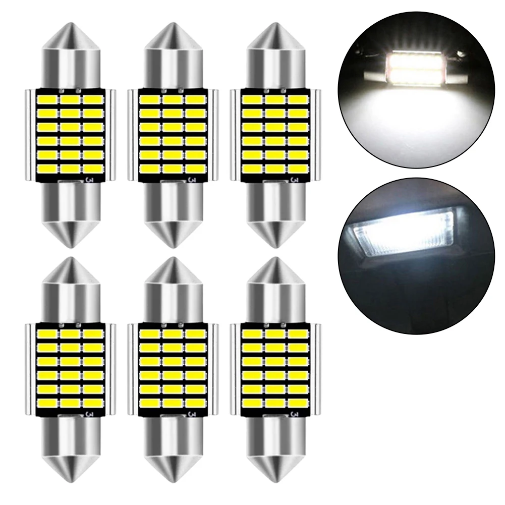 

6Pcs 31MM DE3175 3014 LED Map/Dome Interior Light Bulbs 6000K White Lamps Aluminum Alloy + LED Lamp Beads 12V-24V