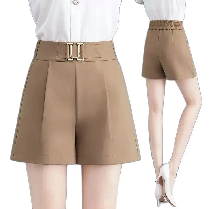 

Шорты женские с эластичным поясом на спине, Новинка лета 2023, прямые уличные Тонкие штаны с завышенной талией и широкими штанинами для отдыха