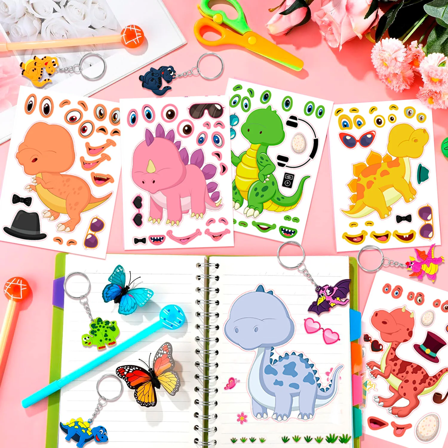 Dinosaur Party Favors for Kids, 96pcs All-in-One Dinosaur Birthday Party Favors Set - Bags Keychains Stampers Stickers Toys etc - Image 5