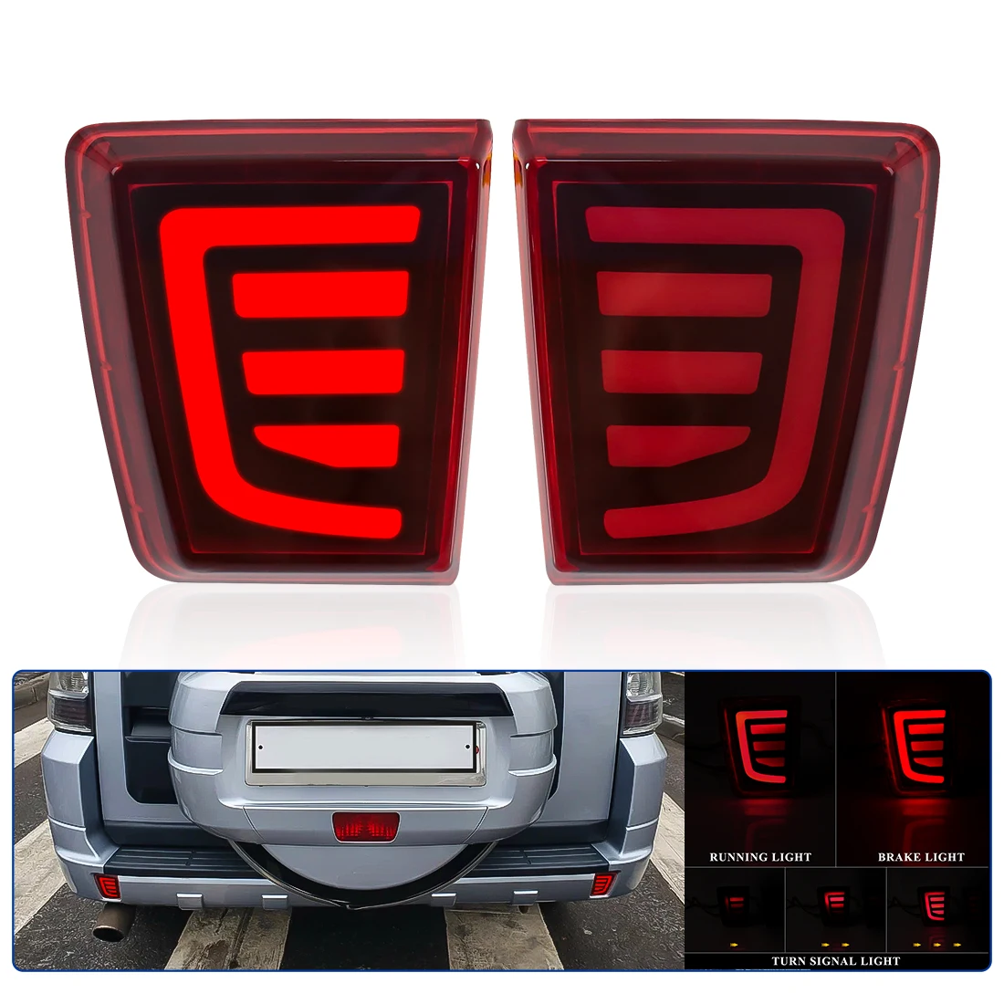 

Car LED Rear Bumper Reflector For Mitsubishi Pajero Shogun V97 V98 V87 V93 V95 Montero 2007 - 2020 Tail Brake Turn Signal Light