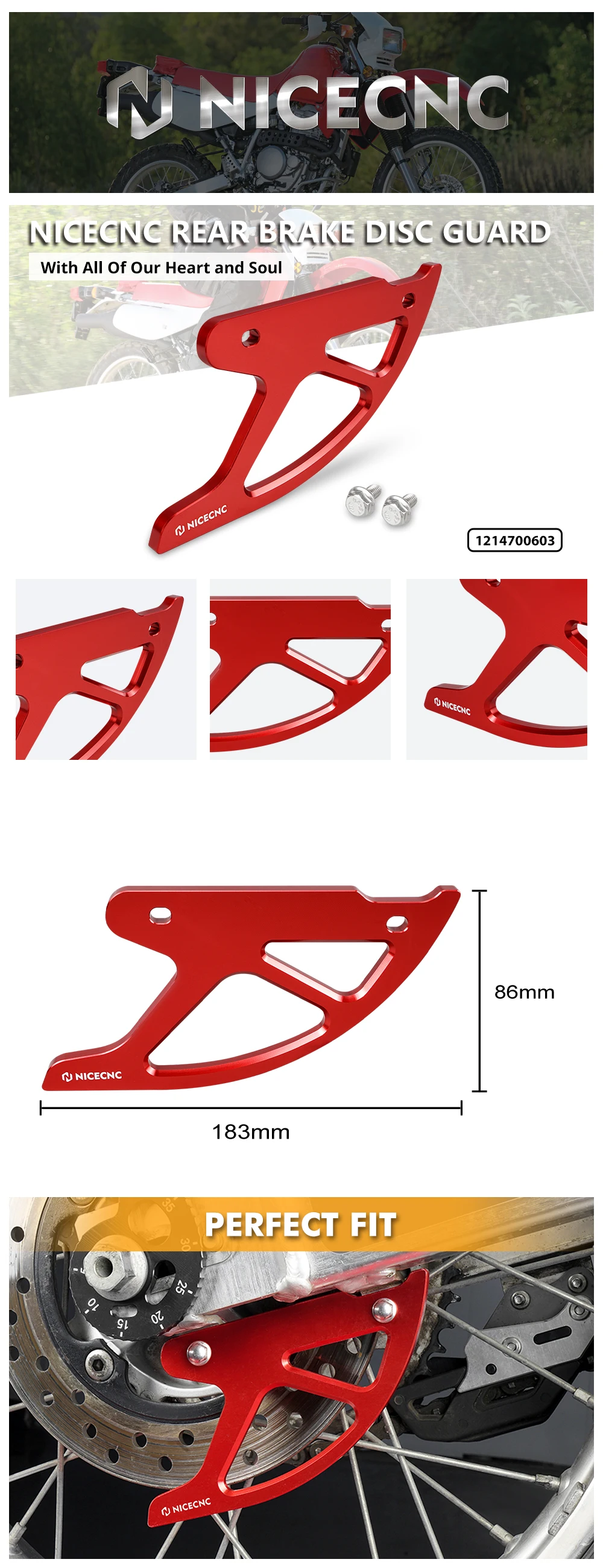 NICECNC Bremsscheibenschutz hinten für Honda XR250 1990–2004 XR650L 1993–2024 XR600R 1991–2000 XR400R 1996–2004 XR 250 650L 600R 400R – Detail 2