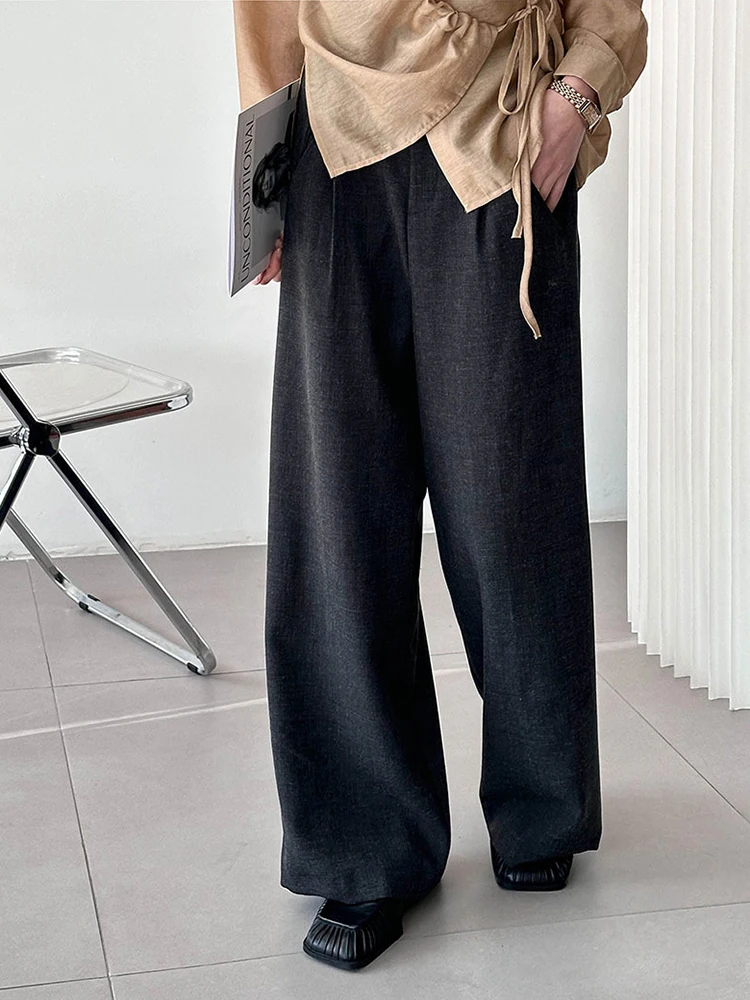 [LANMREM] Minimalism Wide Leg Suits Pants For Women Solid High Waist Office Lady Trousers Fashion 2024 Spring New 26D8956
