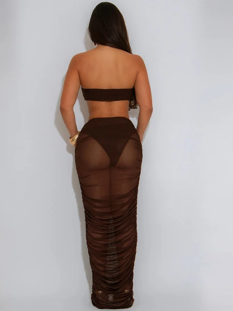 Felicia Wave Mesh Ruched Skrit Set 2