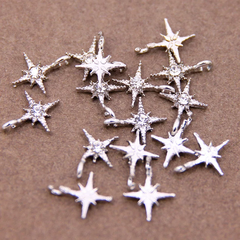 10 Stück 13*9mm Metall Zinklegierung MINI eingelegte Strasssteine Pentagramm Stern Charms für Schmuckherstellung Schmuckzubehör – Detail 13