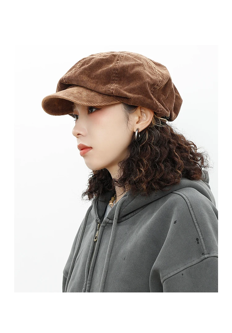 Y2K Big Winter Retro Corduroy Cloud Octagonal Hats for Women