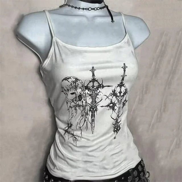 Y2k Style Esthétique Doux Sexy Débardeurs Femmes Sans Manches Décontracté Dessin Animé Imprimé Réservoirs Harajuku Tout Match Recadrée Grunge Emo Filles 1