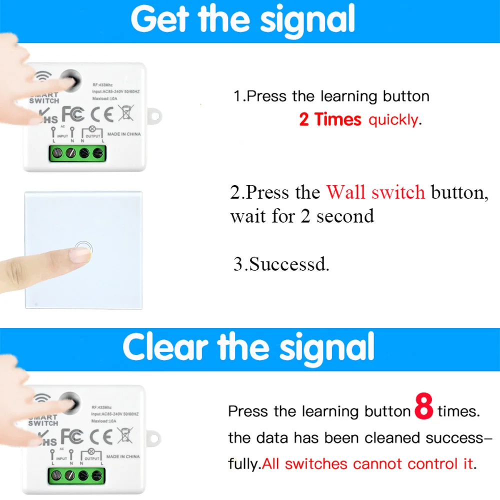 Description Picture 4 of itemCENFAYA 433mhz RF Smart Light Switch Relay Receiver Module 110V 220V 230V Wireless Glass Touch Wall Panel Remote Control fr Lamp