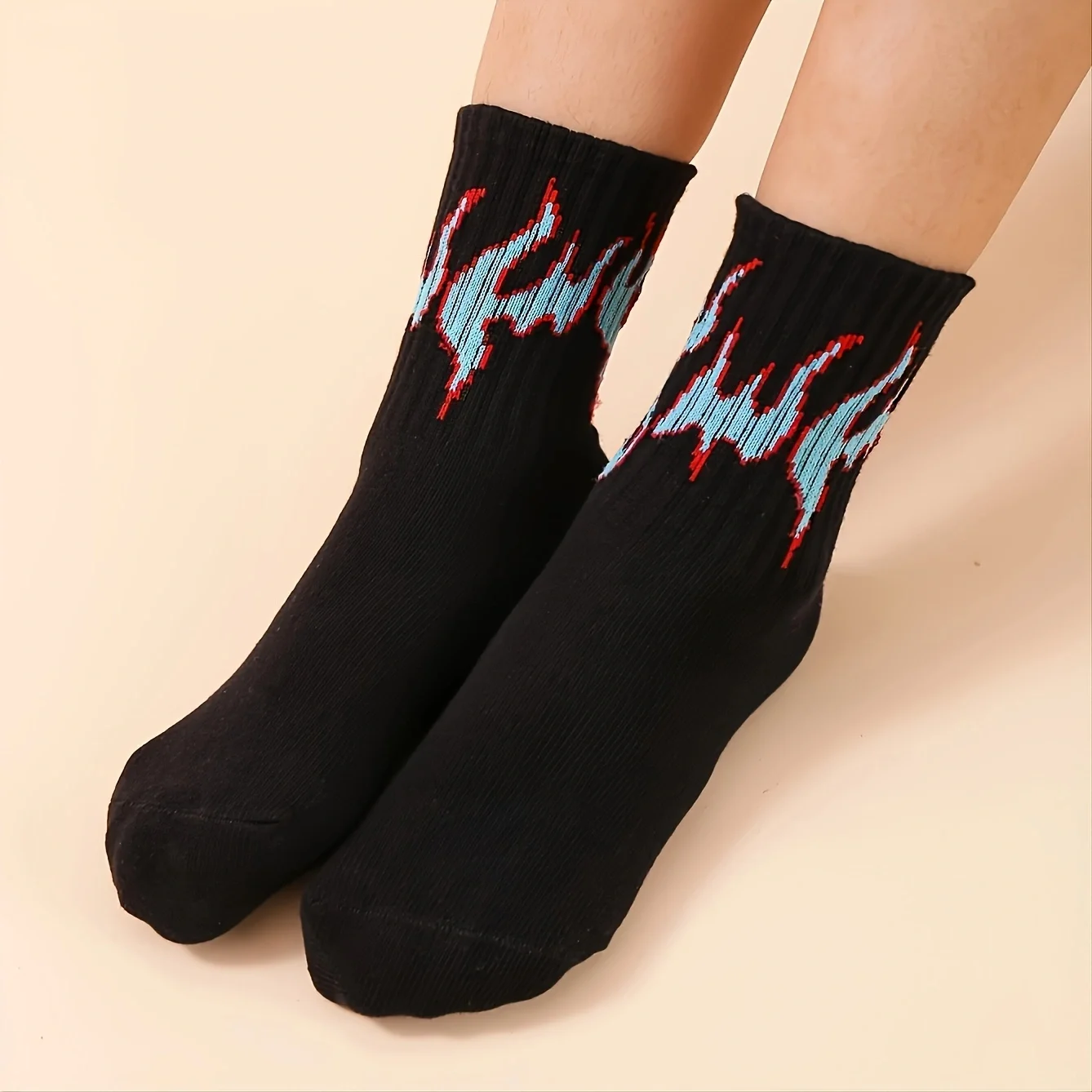 5 pairs of children's spring and autumn season flame jacquard trendy socks, cute socks, tight, comfortable, breathable, suitable 6