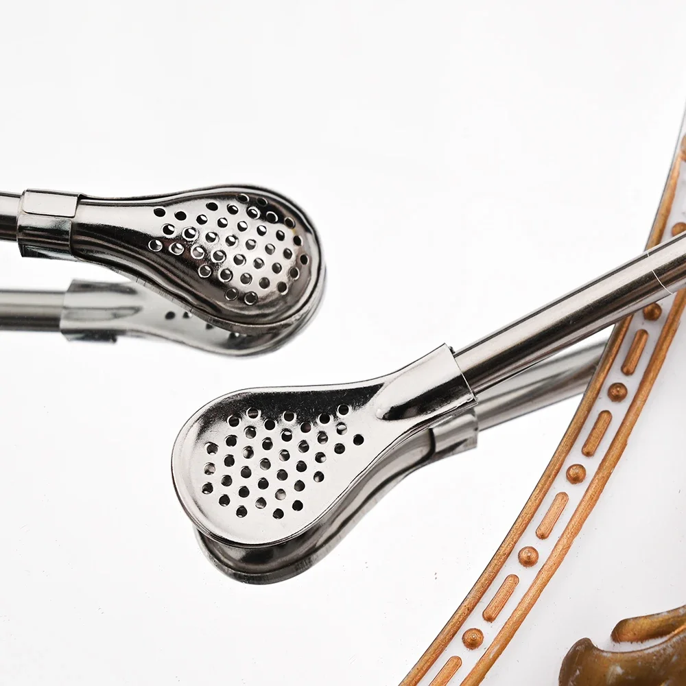 Silver Reusable Stainless Steel Filter Straws and Spoon Set for Cocktails and Tea (8 Pieces)
