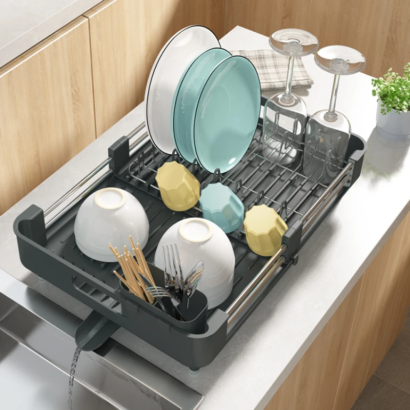 

Bowl rack drain table telescopic dish storage rack for dishes, chopsticks, cutlery, multifunctional kitchen sink.