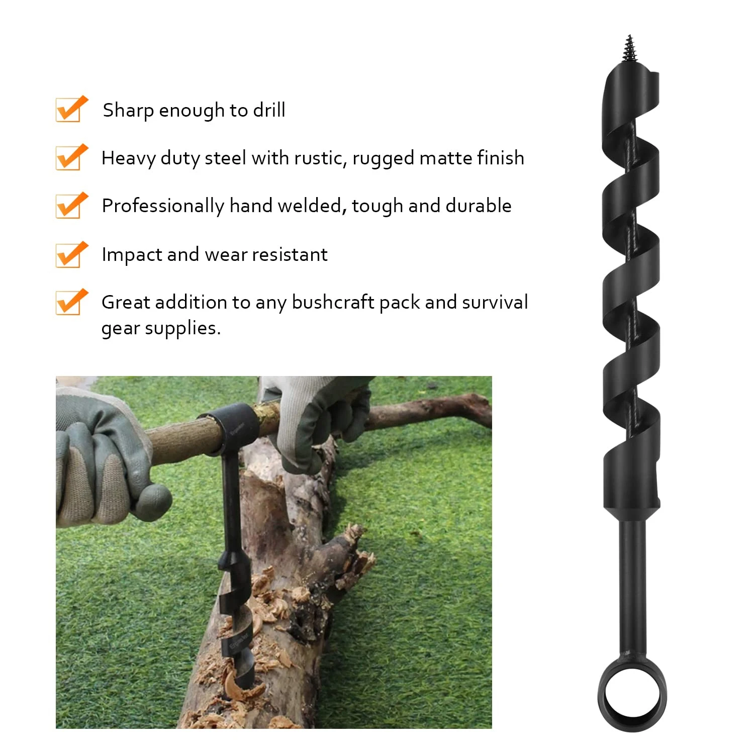 Mtfun Bushcraft Hand Drill Carbon Steel Manual Auger Drill Manual Survival Drill Bit Self-Tapping Survival Wood Punch Tool for Outdoor Camping Hiking