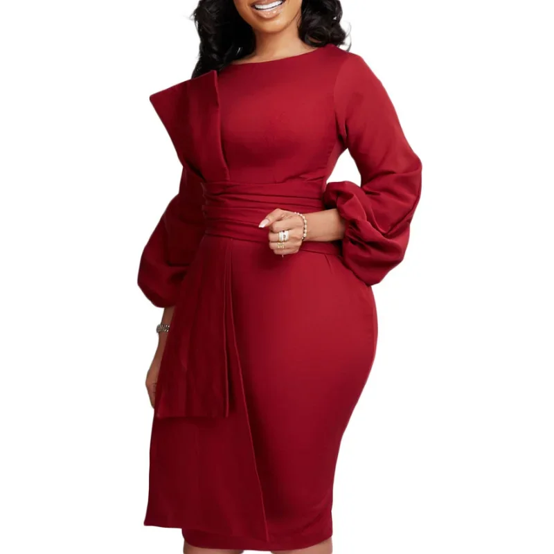 Bodycon Christmas Dress African Dresses for Women 2023 Daily Elegant Vestido High Waist Lantern Sleve Robe Femme African Clothes mini dresses merry christmas leopard tree pocket mini dress in red size xl