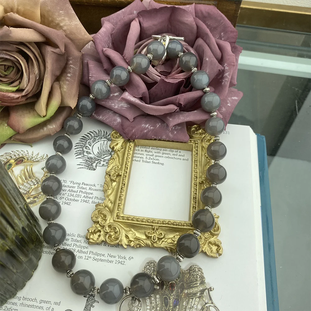 

Vintage Sweet Temperament Natural Agate Glass Beads Necklaces for women's girl gift wedding party Choker jewelry wholesale