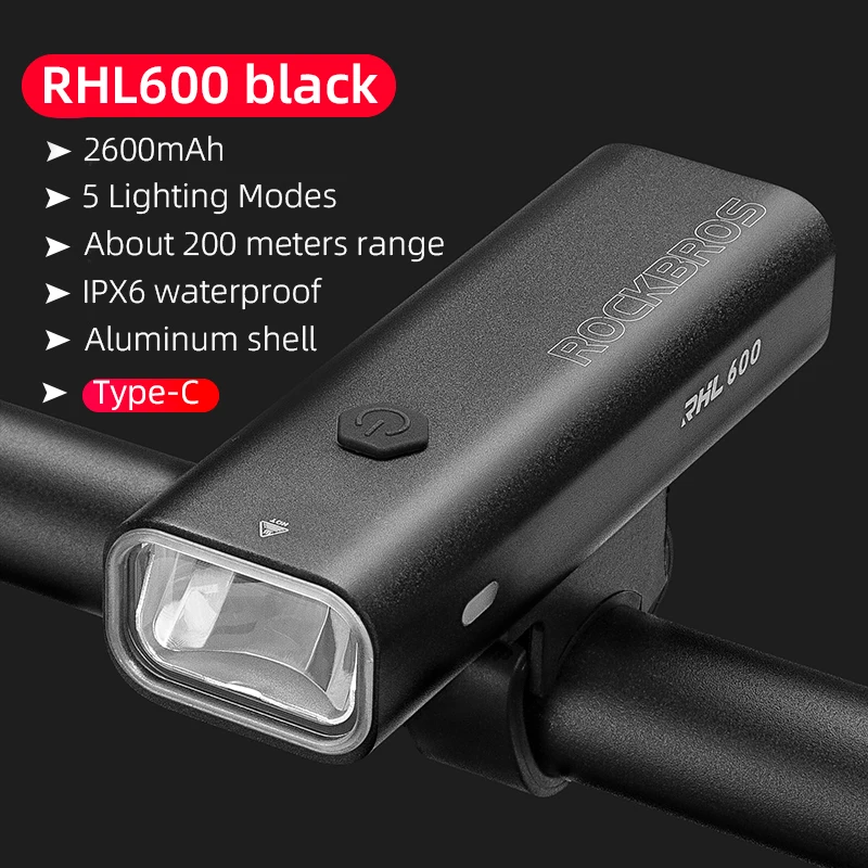 Rockbros Bicycle Light Type-C Charging Bike Light 2000Mah Mtb Front Headlight Aluminum Ultralight Flashlight Lamp Cycling Light