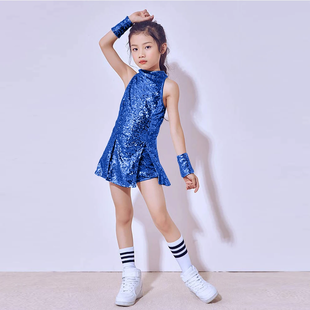 

2023 New 5-12 Years Girls Sequins Cheerleading Dress With Socks Jazz Modern Street Dance Hip-Hop Performances Costumes