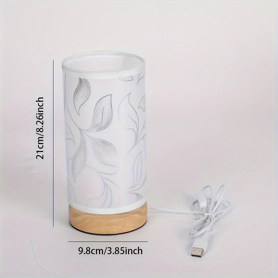 1PC 미니멀리스트 잎사귀 프린트 테이블 램프 나무 베이스 따뜻한 빛 침실 야간 조명