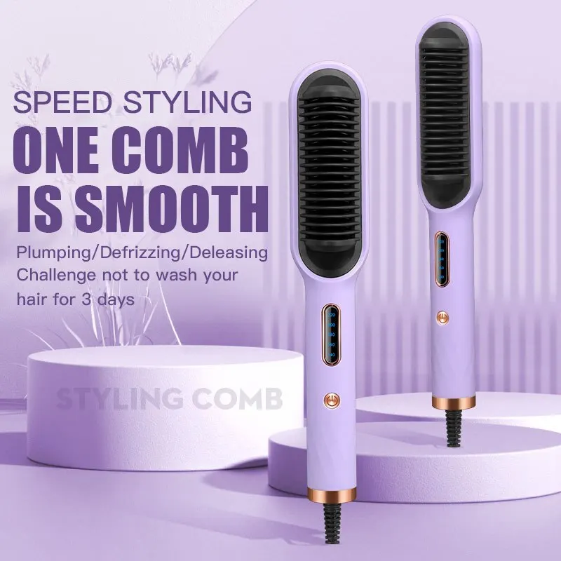 New Coming 2 In 1 Multifunction Straight And Curly Dual Purpose Hair Straightener Electric Curling Iron Negative Ion Comb