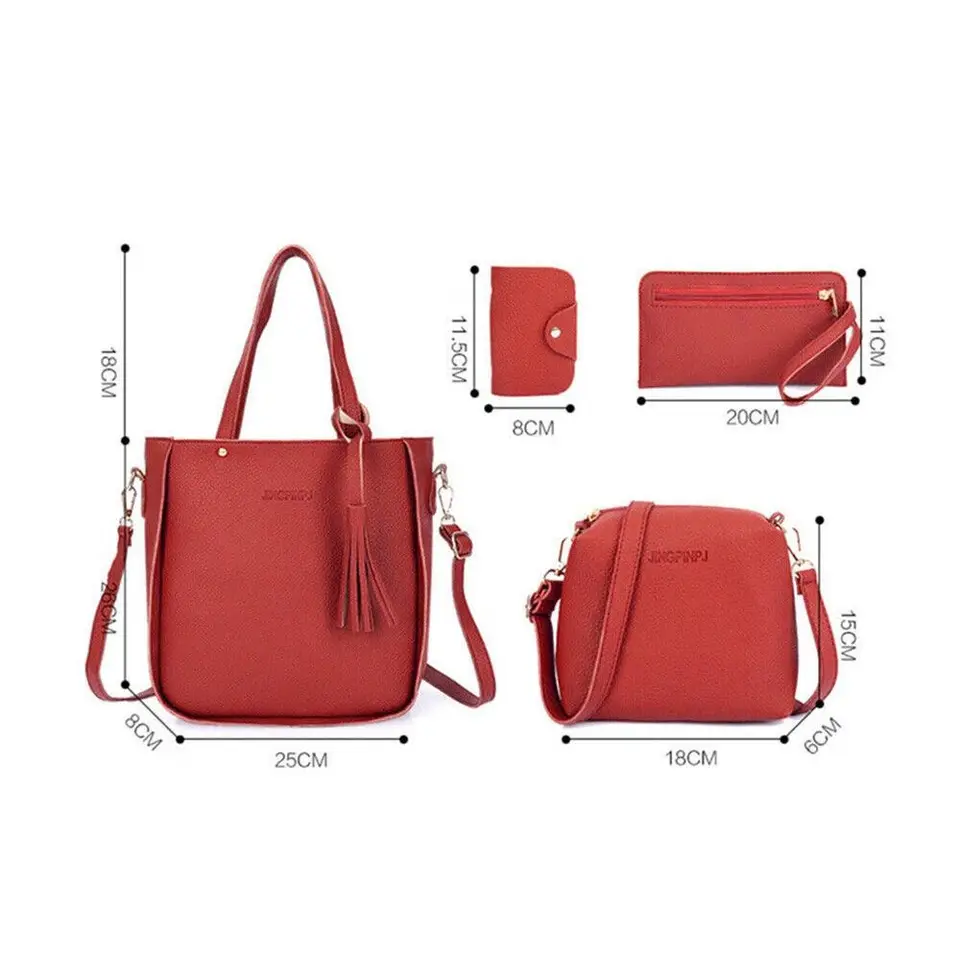 Borse Donna Set 4 Pezzi In Pelle PU Blu, Borsa A Mano, Spalla, Clutch E Portacarte, Elegante E Impermeabile - 2