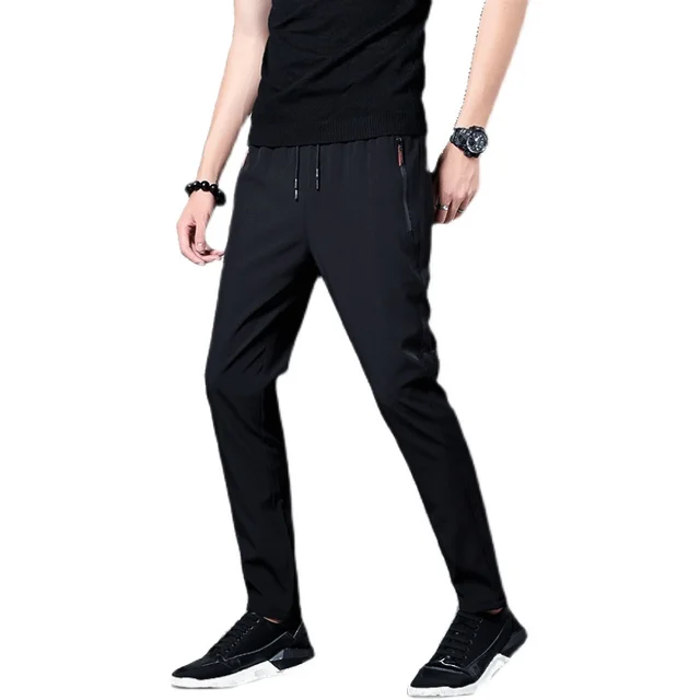 Été hommes glace soie séchage rapide pantalons décontractés coupe ajustée version coréenne glace soie pantalon sport pantalon tube droit séchage rapide p 5